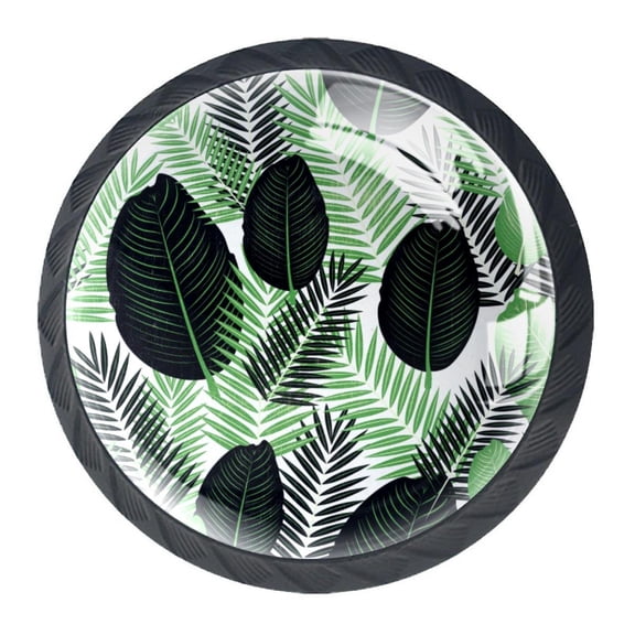 4 Pcs Tropical Green Leaf Knobs for Kitchen Cabinet Cupboard Dresser Bookcase Drawer Pulls Handles Round Home Decor