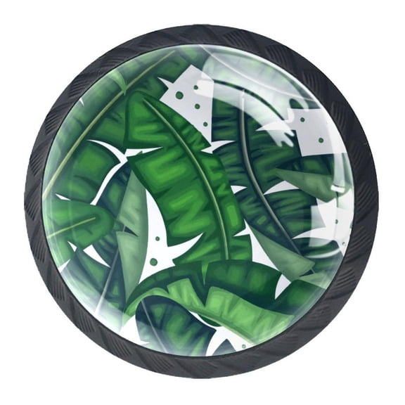 4 Pcs Tropical Green Leaf Knobs for Kitchen Cabinet Cupboard Dresser Bookcase Drawer Pulls Handles Round Home Decor