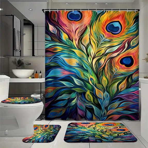 4 Pcs Tropical Hummingbirds Shower Curtain Bathroom Set with Rugs ...