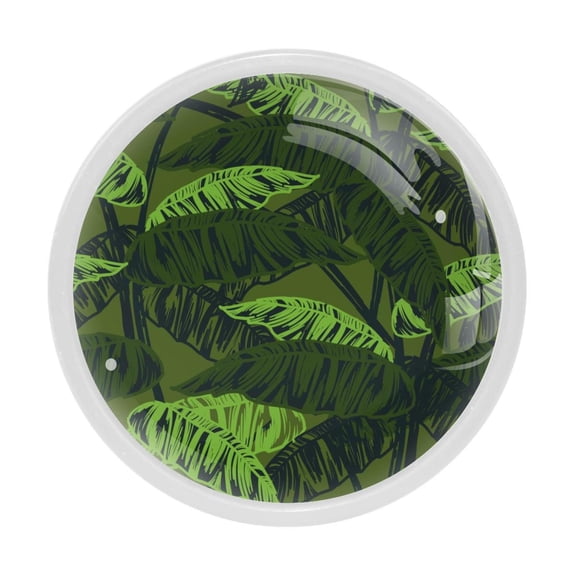4 Pcs Tropical Leaf Green Knobs for Kitchen Cabinet Cupboard Dresser Bookcase Drawer Pulls Handles Round Home Decor
