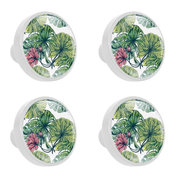 4 Pcs Tropical Leaves Lotus Knobs for Kitchen Cabinet Cupboard Dresser Bookcase Drawer Pulls Handles Round Home Decor
