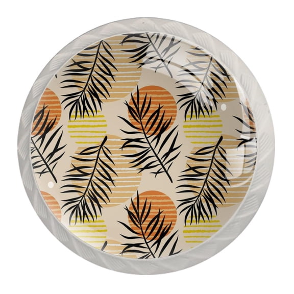 4 Pcs Tropical Palm Leaves Knobs for Kitchen Cabinet Cupboard Dresser Bookcase Drawer Pulls Handles Round Home Decor