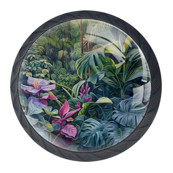 4 Pcs Tropical Plants Knobs for Kitchen Cabinet Cupboard Dresser Bookcase Drawer Pulls Handles Round Home Decor