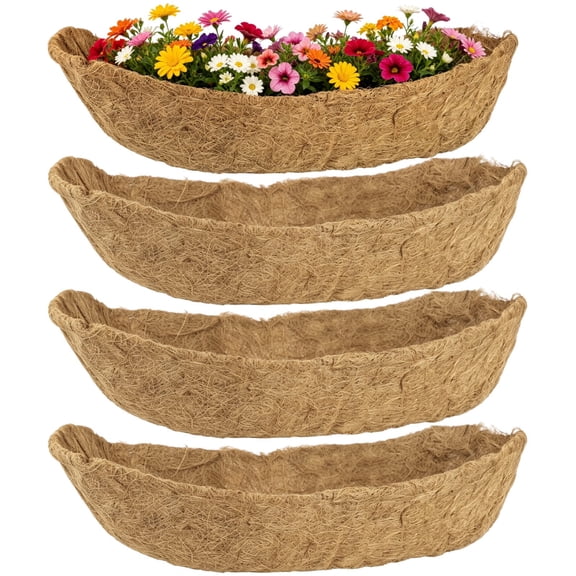 4 Pack 24" Trough Coco Liners – Natural Coconut Fiber Hanging Basket Replacement Liners for Window Boxes, Wire Planters & Garden Flower Pots