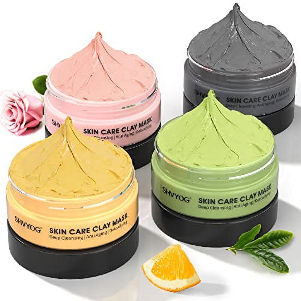 4 Pcs Turmeric Vitamin C Clay Mask Set, Green Tea / Dead Sea Mud Mask