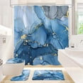 thumbnail image 1 of 4 Pcs Turquoise Marble Shower Curtain Set with Non-Slip Rugs, Toilet Lid Cover and Bath Mat, Abstract Modern Art Bathroom Decor Set with Shower Curtain and Rugs and Accessories, 1 of 6