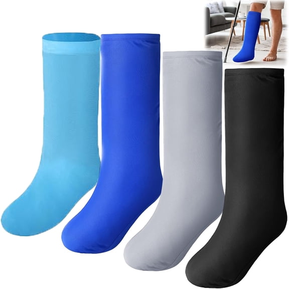 4 Pcs Tutuviw Cast Sock for Leg Foot Cover Below Knee Sleeve Wound Protector Leg Cast Sleeve for Men Women Plaster Protection Anti-Scratch (Black, Gray, Blue, Light Blue)