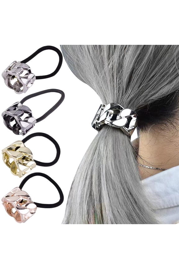 4 Pcs Twist Metal Ponytail Holder,Fashionalble Hair Tie Buckle,Punk Cuff Style Alloy Hair Ring,Elastic Hair Clip,Hair Accessories for Women Girls