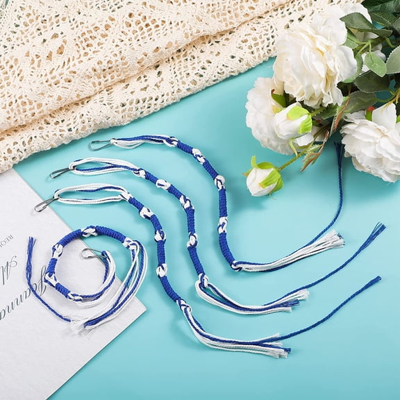 4 Pcs Tzitzits Tassels with Hooks, Blue Thread Kosher Pray | Hebrew Prayer Tassels, Longer Blue Messiah Thread, Metal Hooks, Kosher for Men Women, Religious Decoration Tzitzit