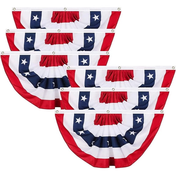 4 Pcs USA Pleated Fan Flag Independence Day Decorations -1.5x3Ft US Bunting Banner Bunting Flag Patriotic Half Fan Banner Flag with Brass Grommets for 4th of July Memorial Day Decor