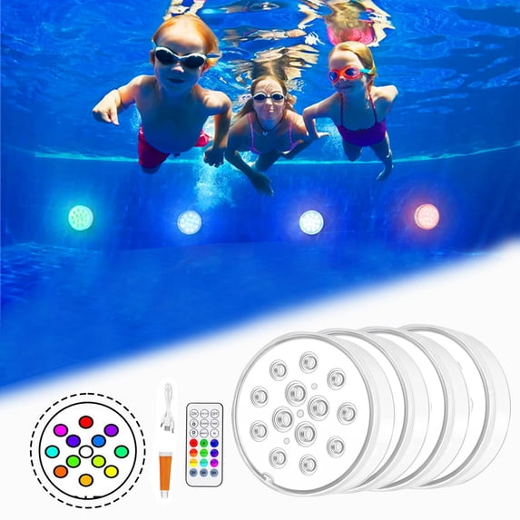 4 Pcs USB Rechargeable LED Diving Lights, Rgb Pool Lights with Remote Control, 13 LED 2600mah Submersible Lights for Pool Bathtub Aquarium