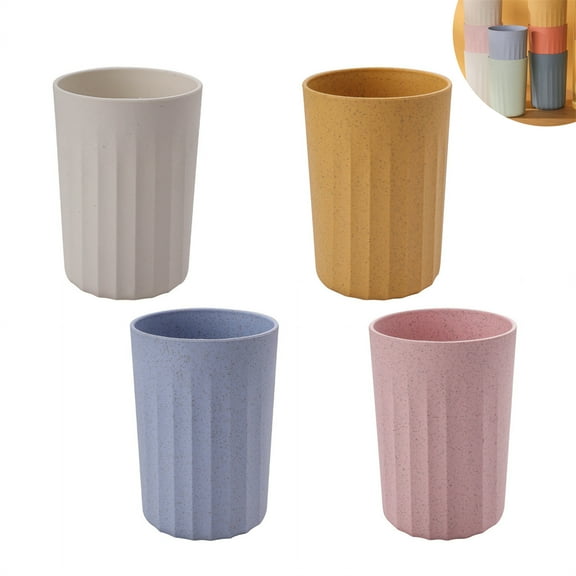 4 Pcs Unbreakable Plastic Cups Wheat Straw Tumblers 10 oz Drinking Cup with Smooth Lines Lightweight Toothbrush Cup Reusable for Bathroom Kitchen Picnic Camping Party By HYG