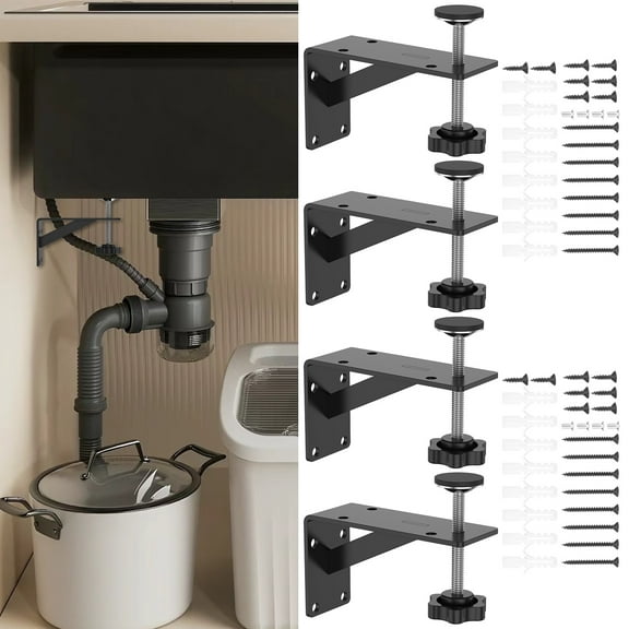4 Pcs Undermount Sink Bracket with Black Coating Avoid Rust Adjustable Undermount Sink Support Triangular Structure for Narrow Cabinet