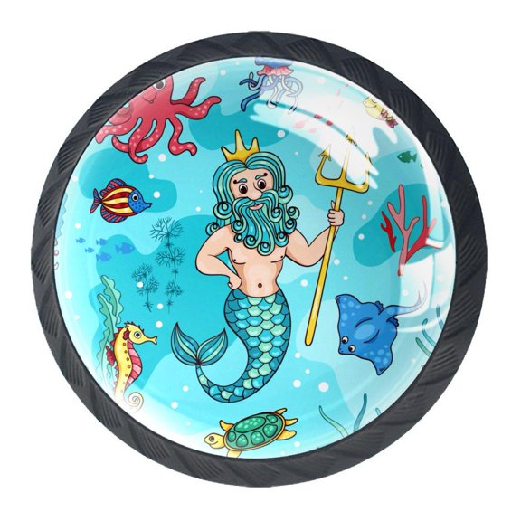 4 Pcs Underwater Mermaid Knobs for Kitchen Cabinet Cupboard Dresser Bookcase Drawer Pulls Handles Round Home Decor