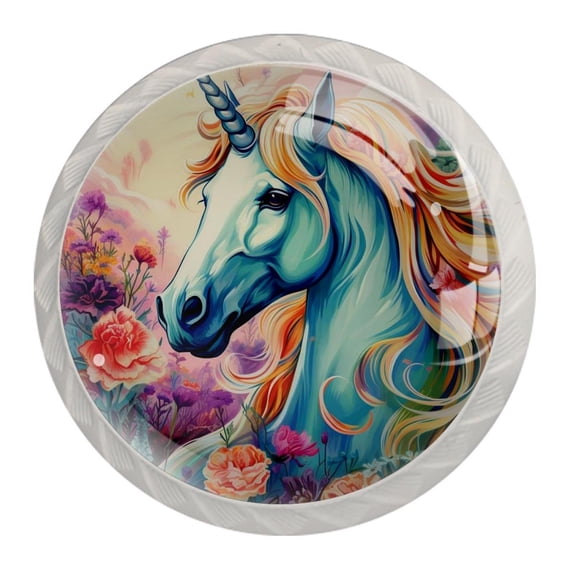 4 Pcs Unicorn Knobs for Kitchen Cabinet Cupboard Dresser Bookcase Drawer Pulls Handles Round Home Decor