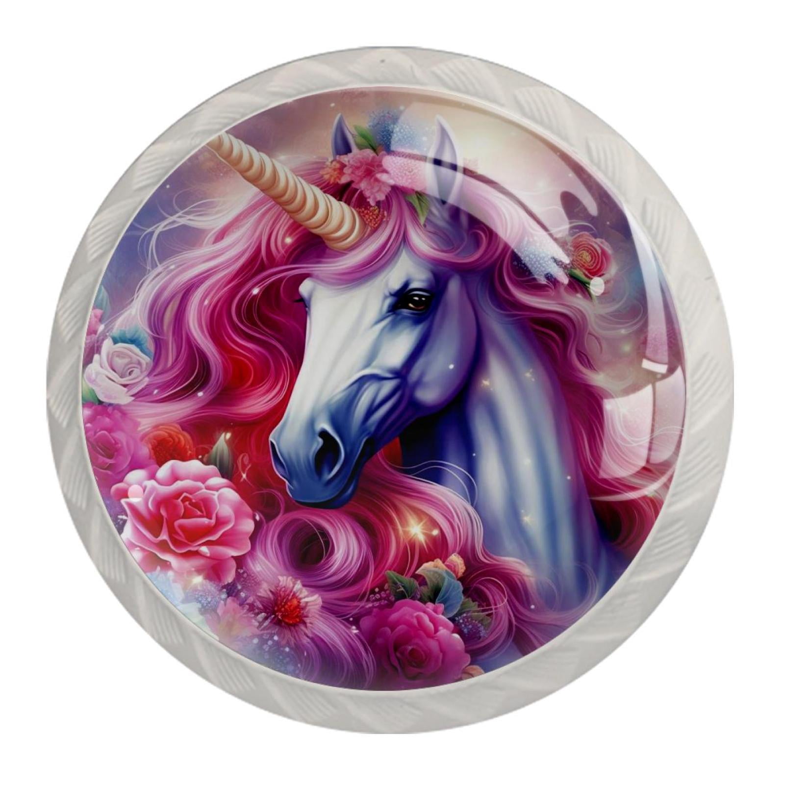 4 Pcs Unicorn Knobs for Kitchen Cupboard Dresser Bookcase Drawer Pulls Handles Round
