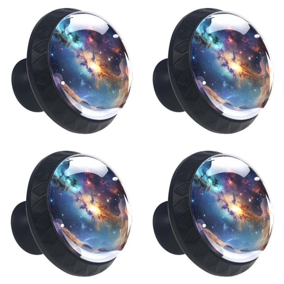 4 Pcs Universe Space Galaxy Nebula Starry Print Cabinet Knobs 30mm Round Crystal Glass Drawer Handles Pulls with Screws for Kitchen Cupboard Wardrobe Closet Dresser, Home&Office