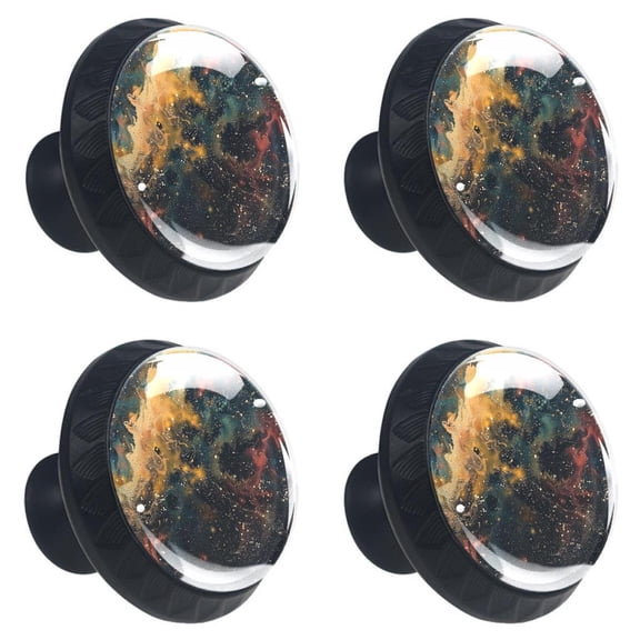 4 Pcs Universe Space Galaxy Nebula Starry Print Cabinet Knobs 30mm Round Crystal Glass Drawer Handles Pulls with Screws for Kitchen Cupboard Wardrobe Closet Dresser, Home&Office