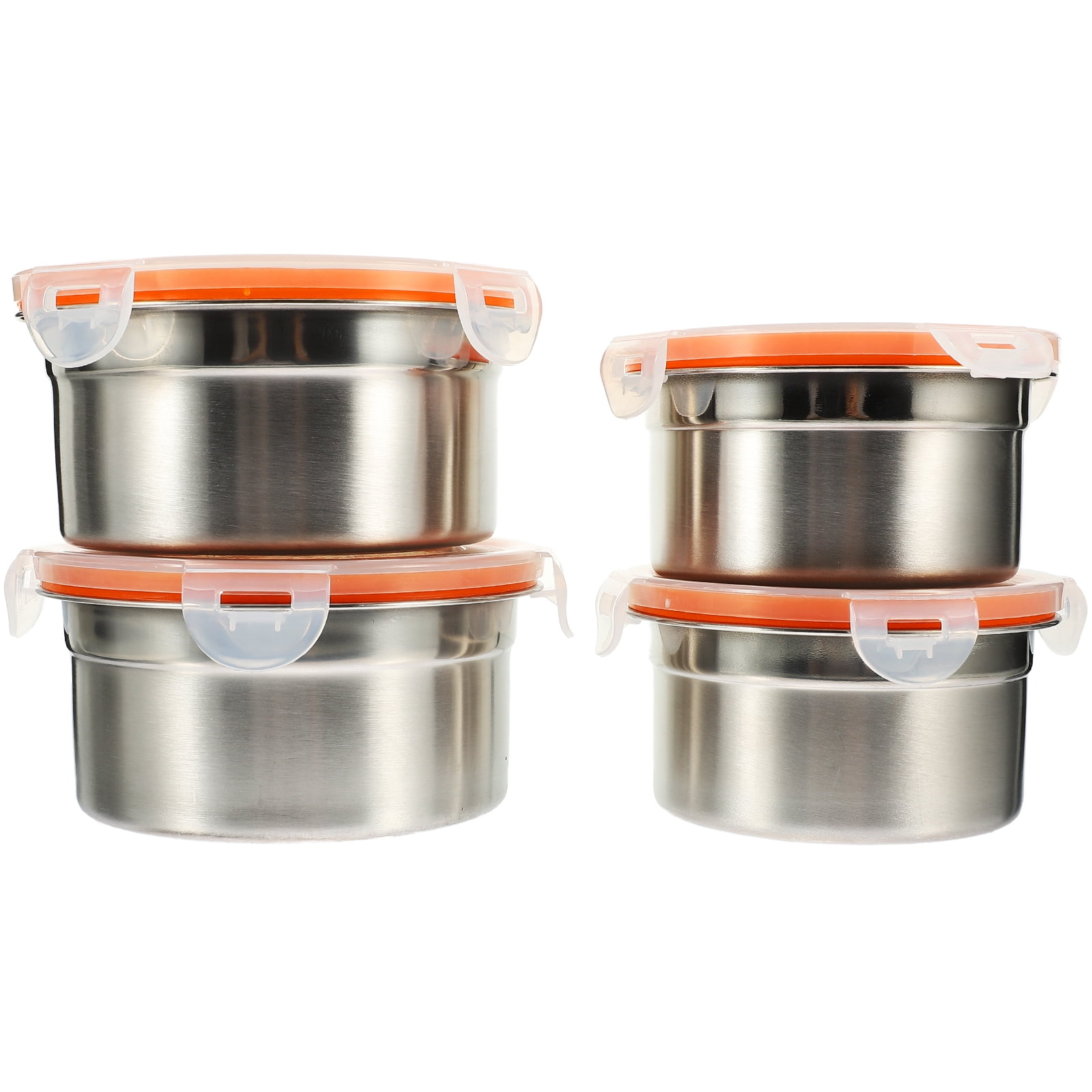 4 Pcs Vacuum Seal Containers Round Preservation Box Salad Bowls Metal