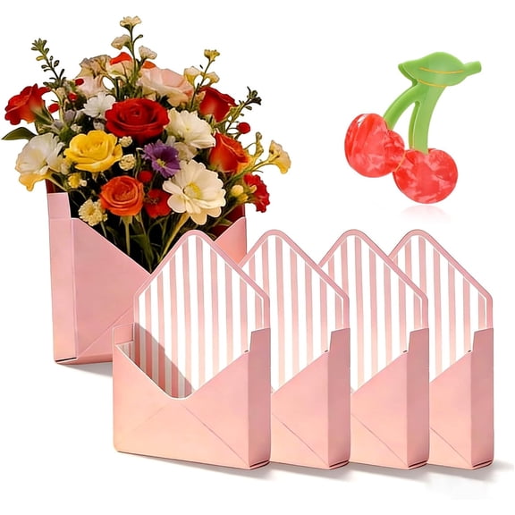 4 Pcs Valentine Envelope Gift Box, 2026 New Valentine Envelope Boxes, Red Hand Folding Flower Storage Box for Valentines Day Wedding Engagement Birthday Graduation Party Decoration (Pink)