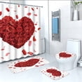 thumbnail image 1 of 4 Pcs Valentine's Day Shower Curtain Set with Non Slip Rugs Toilet Lid Cover Bath Mat U Shaped Mat Bathroom Curtain Waterproof Shower Curtain Decor, 1 of 6