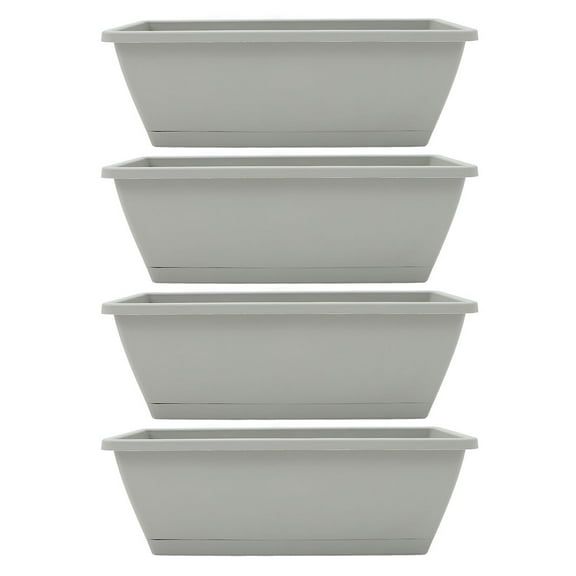 OFFIGAM Grey Plastic Planter Box 4pcs Rectangular Waterproof Drainage System