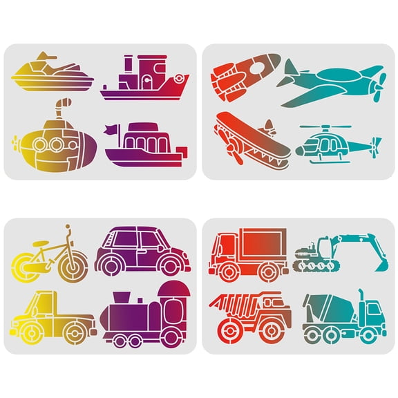 4 Pcs Vehicles Stencil for Painting 11.6x8.3 Inch Car Pattern Stencil Reusable DIY Art and Craft Stencils for Wood Canvas Paper Fabric Walls