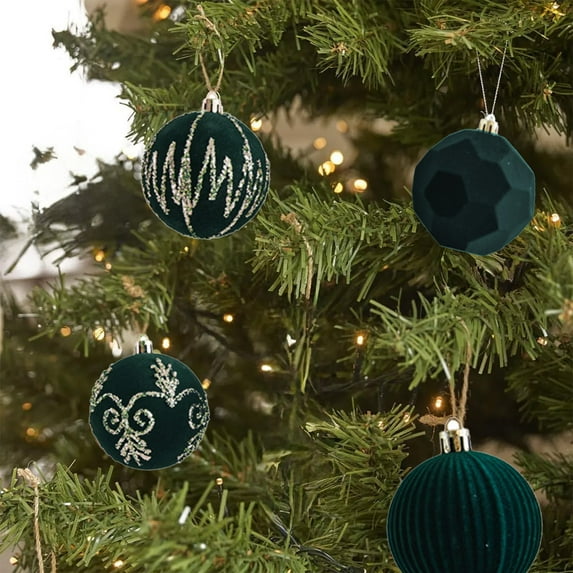 4 Pcs Velvet Ornaments for Christmas Tree Christmas Decor Set Xmas Bulbs Ornament with Gold Glitter Accents for Window Hangings & Holiday Tree Decor