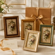 4 Pcs Vintage 5x7 Photo Frames Set, Embossed Retro Resin Picture Frames in 4 Colors, Wall Hanging Tabletop Display Picture Frames for Home Decor, Housewarming, Holiday Gift, Interior Styling