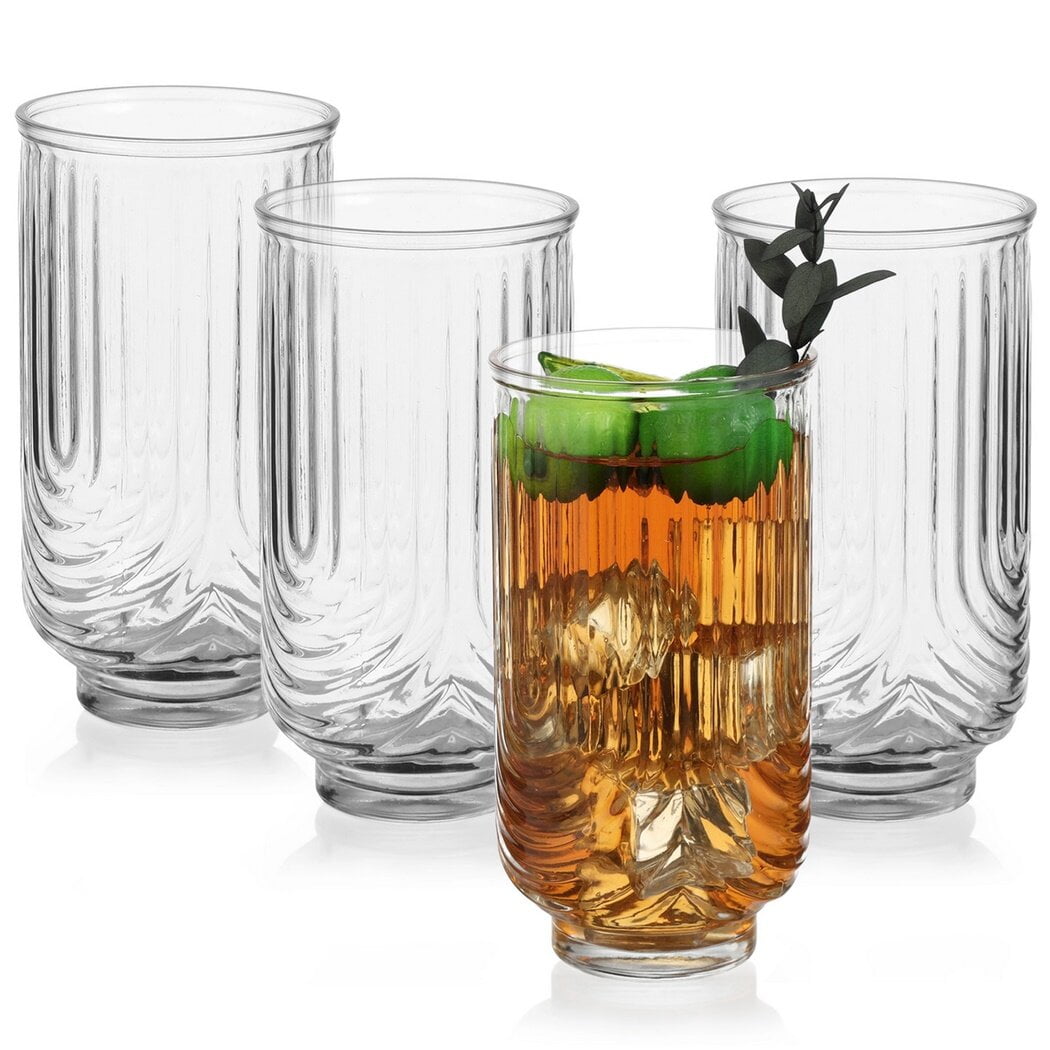 Vintage Transparent Ripple Glass Highball Cups Set of 4