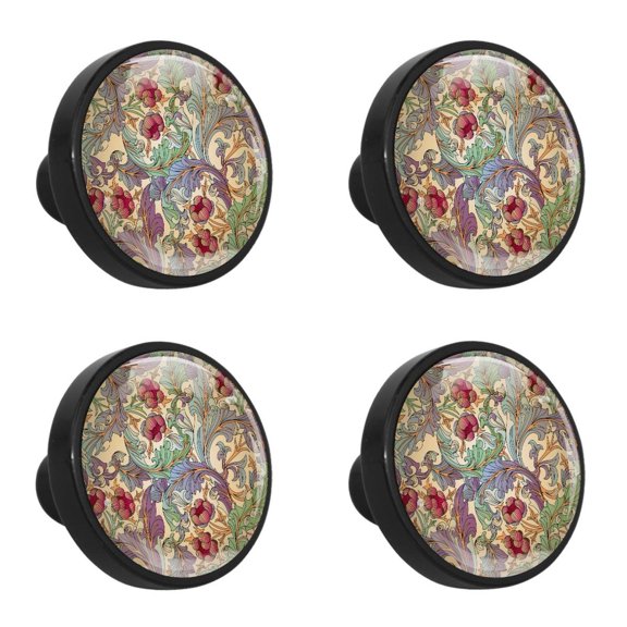 4 Pcs Vintage Ethnic Boho Floral Knobs for Kitchen Cabinet Cupboard Dresser Bookcase Drawer Pulls Handles Round Home Decor