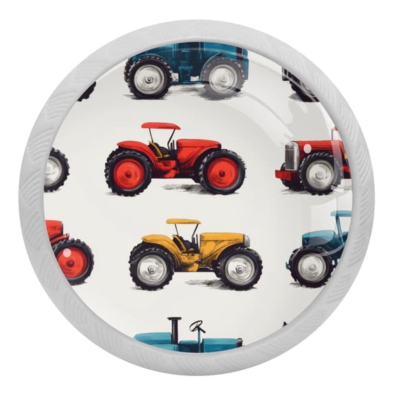 4 Pcs Vintage Farm Tractors Crystal Glass Drawer Knob Pull Handle Ergonomic 30mm Glow in The Dark Furniture Cabinet Handle for Kitchen Dresser Cupboard Wardrobe