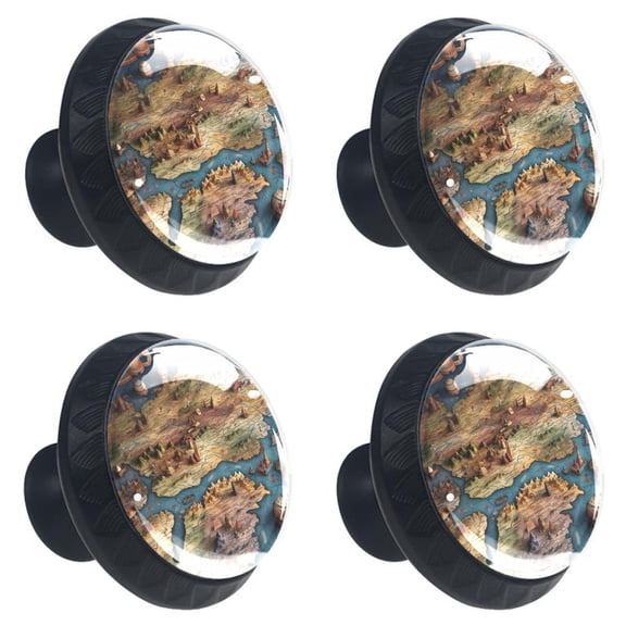 4 Pcs Vintage Map Print Cabinet Knobs 30mm Round Crystal Glass Drawer Handles Pulls with Screws for Kitchen Cupboard Wardrobe Closet Dresser, Home&Office
