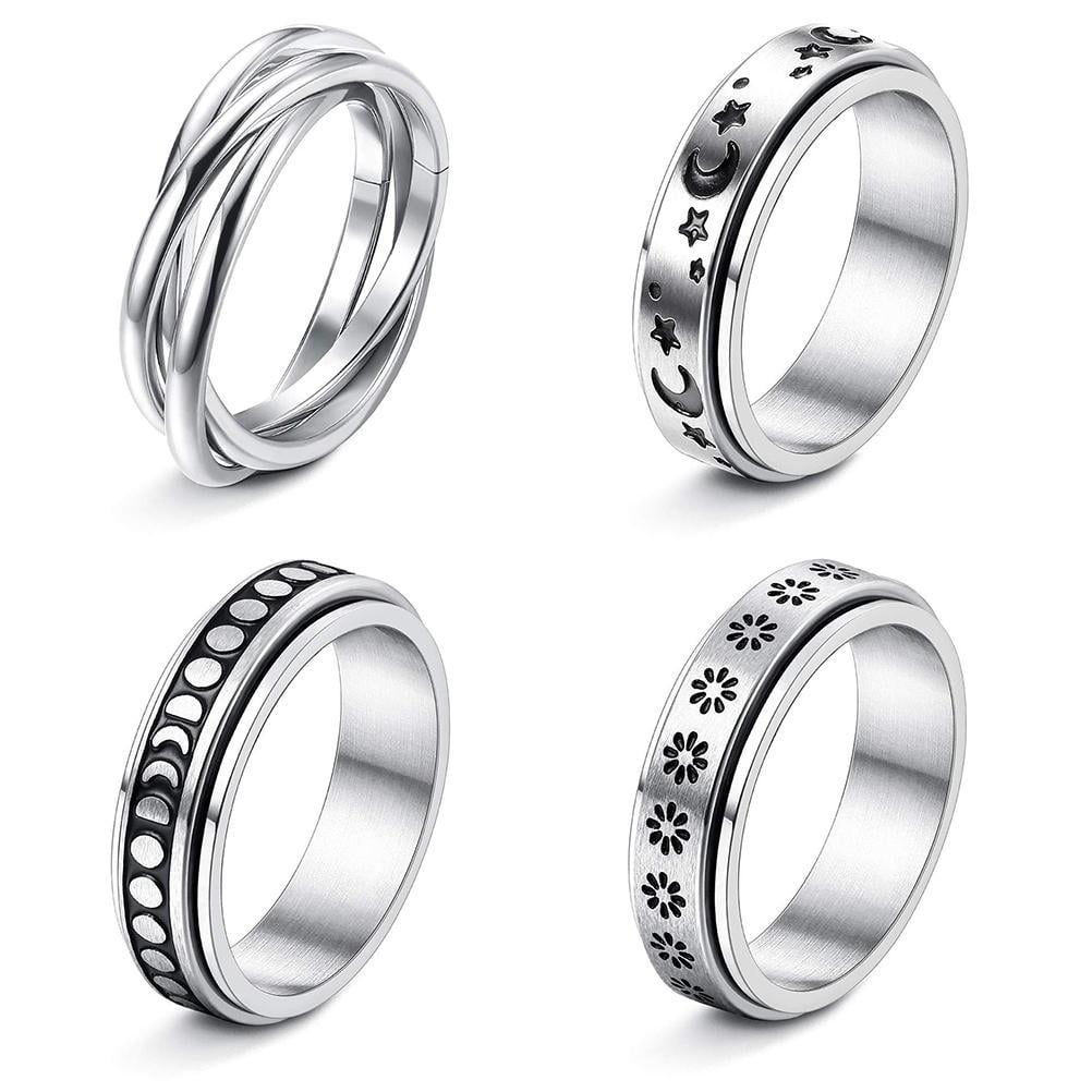 4 Pcs Vintage Spinner Rings Set for Women Men Rotating Stainless Steel ...