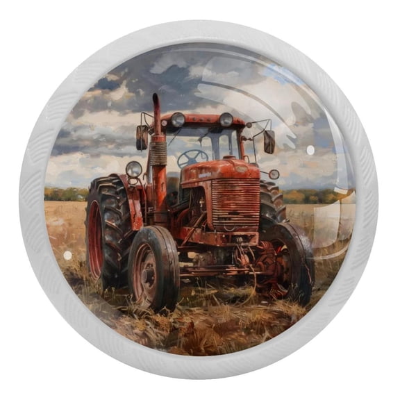 4 Pcs Vintage Tractor on Farm Crystal Glass Drawer Knob Pull Handle Ergonomic 30mm Glow in The Dark Furniture Cabinet Handle for Kitchen Dresser Cupboard Wardrobe
