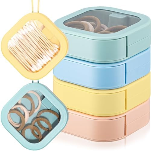4 Pcs Vivid Colors Hair Tie Organizer Portable Hair Accessory Storage Containers Stackable Tie Bobby Pin Holder Home Cotton Swab Dispenser Accessories Jewelry Organizer Box