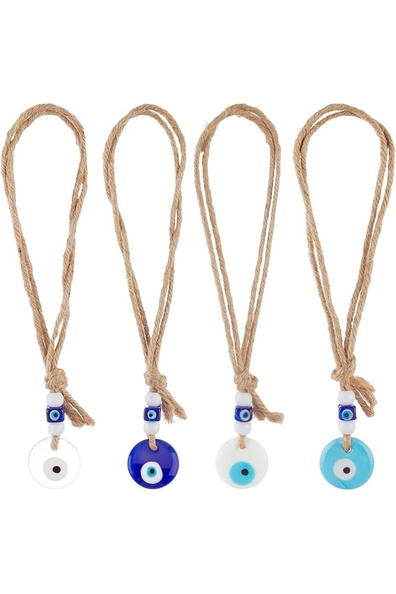 4 Pcs Wall Hanging Ornament Good Luck Protection Charms with Acrylic Beads and Jute Cord Small Decorative Ornament for Car Bags Keys Jewelry Accessories Gift Making DIY