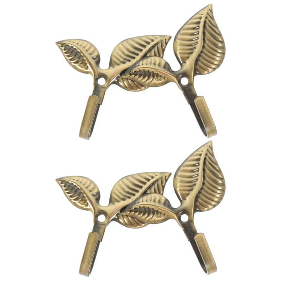 HEMOTON Golden Iron Leaf Hooks for Decoration Vintage Art Design with Easy Installation 4 Pieces