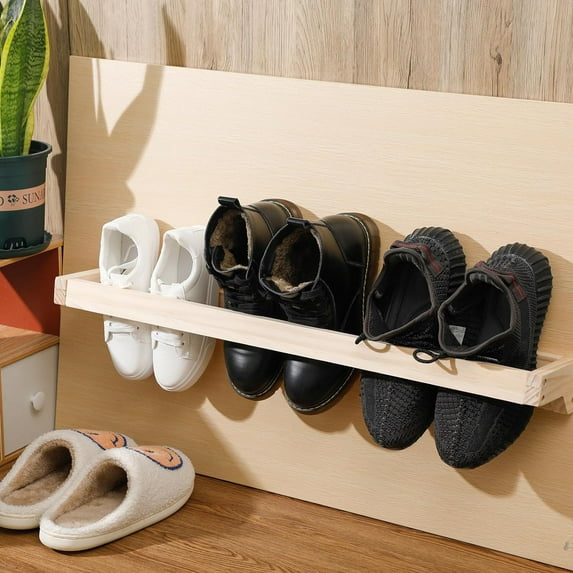 4 Pcs Wall Mounted Shoe Rack 30 Inch Rustic Wood Storage Organizer for Mudroom Entryway Closet