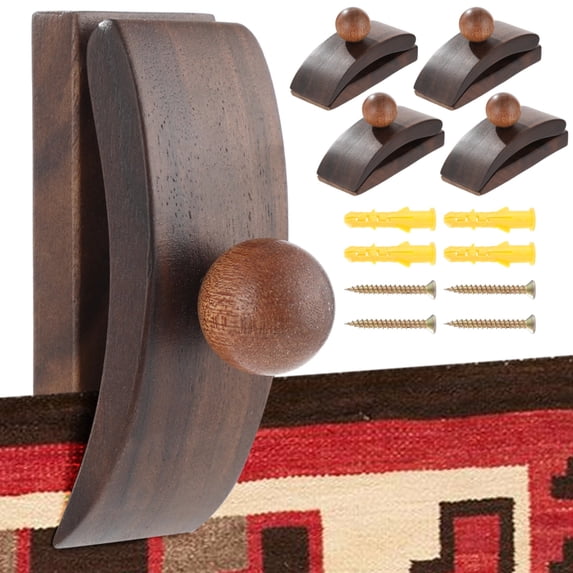 4 Pcs Walnut Wood Tapestry Clips, Stylish Wooden Blanket Hangers with Mounting Screws Included, Decorative Display Clips for Wall Hanging Quilts, Tapestries, Rugs & Carpets