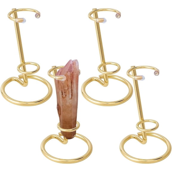 4 Pcs Wand Display Stand Rock Display Stands Iron Arms Display Stand Display Easel Holder for Small Gemstones Mineral Agate 2.4x3.9inch Golden