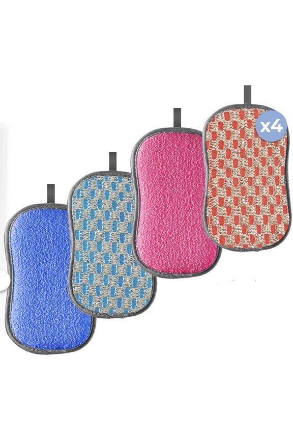 4 Pcs Washable Sponge - Reusable Dishwashing Sponge - Antibacterial Microfiber Sponge