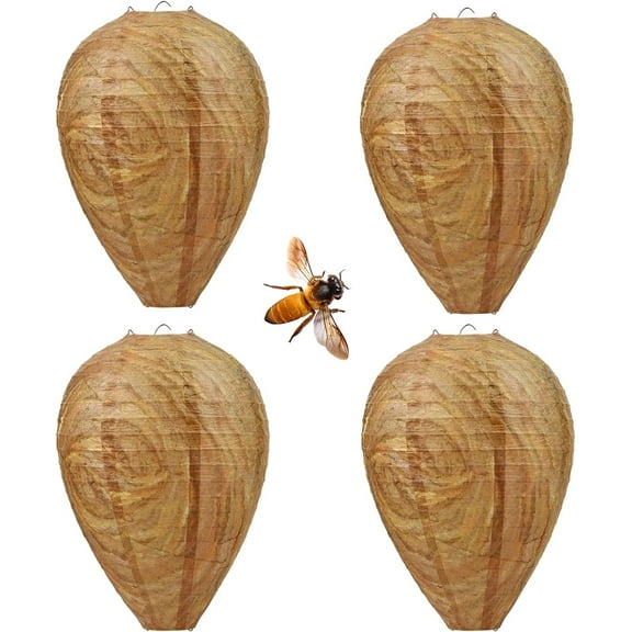 4 Pcs Wasp Nest Decoy,Hanging Wasp Repellent Hornet Deterrents,Hanging Fake Wasp Nest,Yellow Wasp Nest Decoy,Outdoor Waterproof Hornets Decoy for Garden Yard Outdoors (Light color)