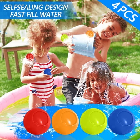 4 Pcs Water Balloons - 2.4 x 2.4in Reusable Self-Filling Splash Balls for Outdoor Water Games