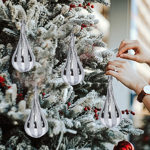 4 Pcs Water Drop Christmas Ornaments, Electroplated Painted Teardrop Hanging Decorations with Glossy Finish, Shatterproof Holiday Tree Baubles for Xmas Party Home Decor