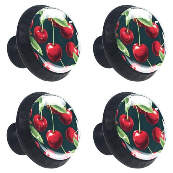 4 Pcs Watercolor Cherry Fruit Print Cabinet Knobs 30mm Round Crystal Glass Drawer Handles Pulls with Screws for Kitchen Cupboard Wardrobe Closet Dresser, Home&Office