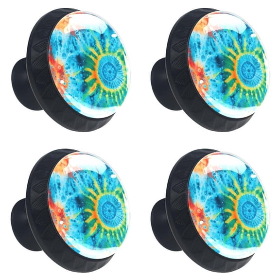 4 Pcs Watercolor Tie Dye Print Cabinet Knobs 30mm Round Crystal Glass Drawer Handles Pulls with Screws for Kitchen Cupboard Wardrobe Closet Dresser, Home&Office