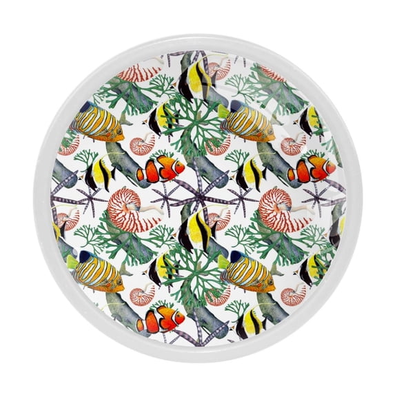 4 Pcs Watercolor Tropical Fish Knobs for Kitchen Cabinet Cupboard Dresser Bookcase Drawer Pulls Handles Round Home Decor