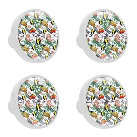 4 Pcs Watercolor Tropical Fish Knobs for Kitchen Cabinet Cupboard Dresser Bookcase Drawer Pulls Handles Round Home Decor