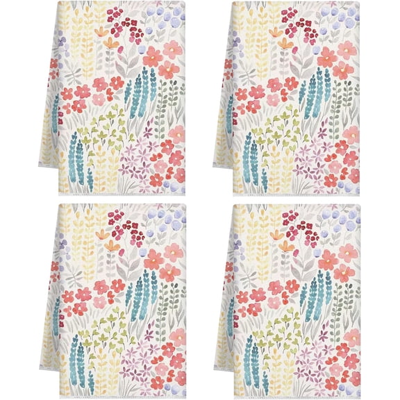 4 Pcs Watercolor Wildflower Kitchen Towels 18 x 26 Inch Microfiber Trendy Cute Dish Hand Towels for Drying Cleaning Absorbent Farmhouse Decorative for Home Kitchen Housewarming Gift